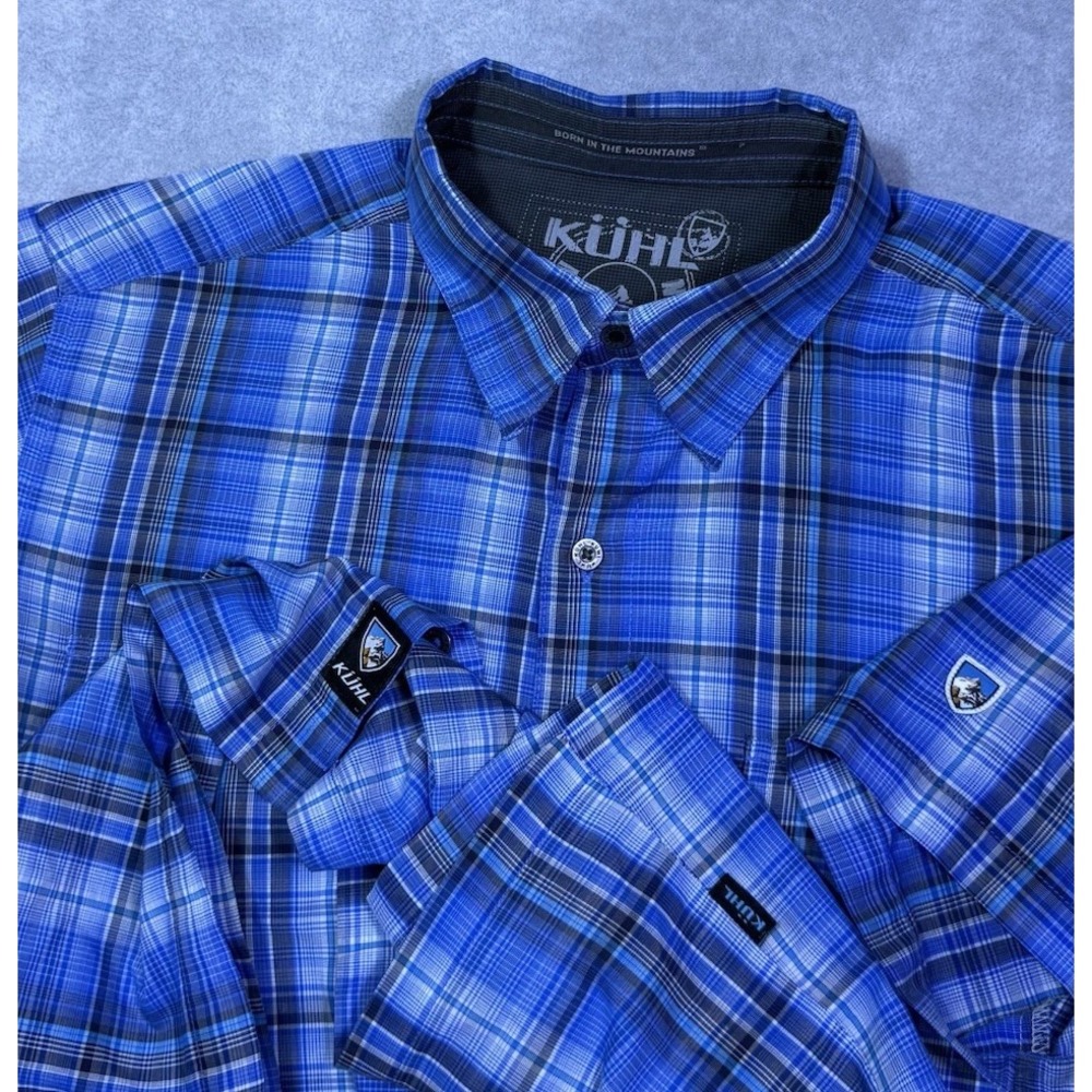 Kuhl Shirt Mens M ELUXOR Blue Plaid Utility Gorpcore Hiking Outdoors Normcore